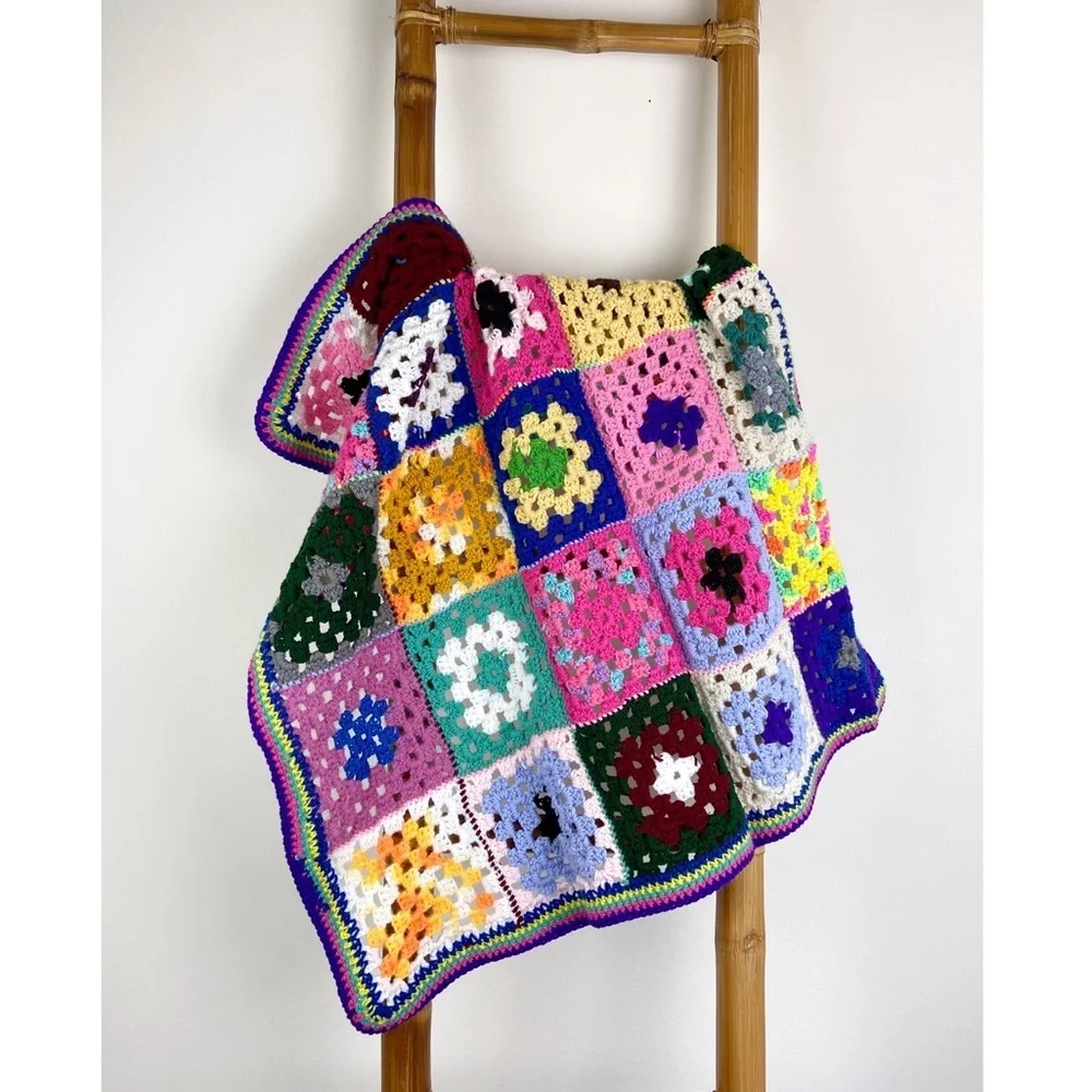 Granny Square Crochet Multicolor Afghan Throw Blanket